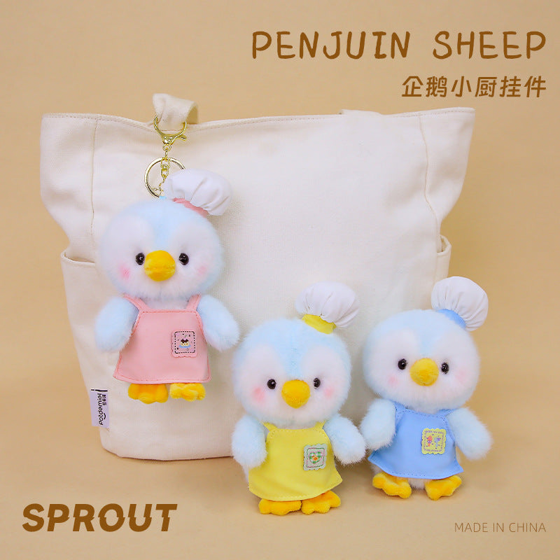 Cute Penguin Chef Plush Keychain – Soft Mini Plush Toy with Apron | Kawaii Penguin Doll Keyring for Bags & Gifts