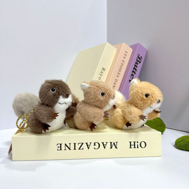 Kawaii Plush Squirrel Keychain | Cute Fluffy Animal Bag Charm & Key Holder (Random Color)