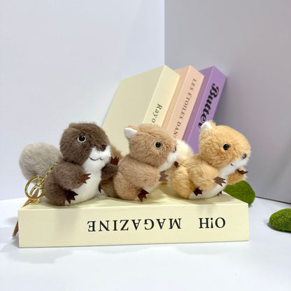 Kawaii Plush Squirrel Keychain | Cute Fluffy Animal Bag Charm & Key Holder (Random Color)