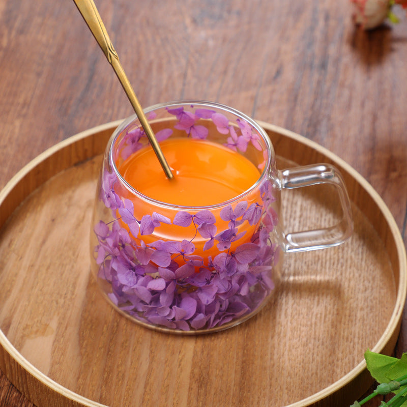 Crystal Bloom Double Wall Glass Cup – Transparent Flower Tea & Coffee Mug for Home, Office & Gifting (300ml)