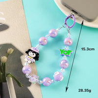 Kawaii Sanrio Beaded Phone Charm Bracelet with Hanging Card – Cute Mobile Strap Keychain for Girls (Cinnamoroll, Kuromi, My Melody, Hello Kitty, Pompompurin)
