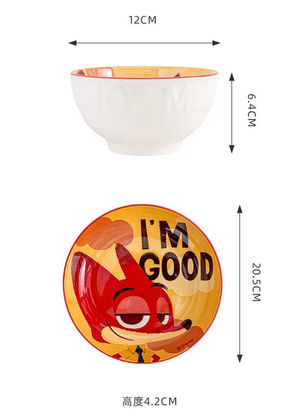 Disney Zootopia Ceramic Bowl Set of 4 | Cute Cartoon Character Rice, Cereal, Soup & Snack Bowls | Zootopia Gift Set for Kids & Disney Fans