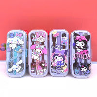 Sanrio Cute Portable Cutlery Set with Case – Kuromi / My Melody / Cinnamoroll Kids Lunch Spoon Fork Chopsticks Travel Set