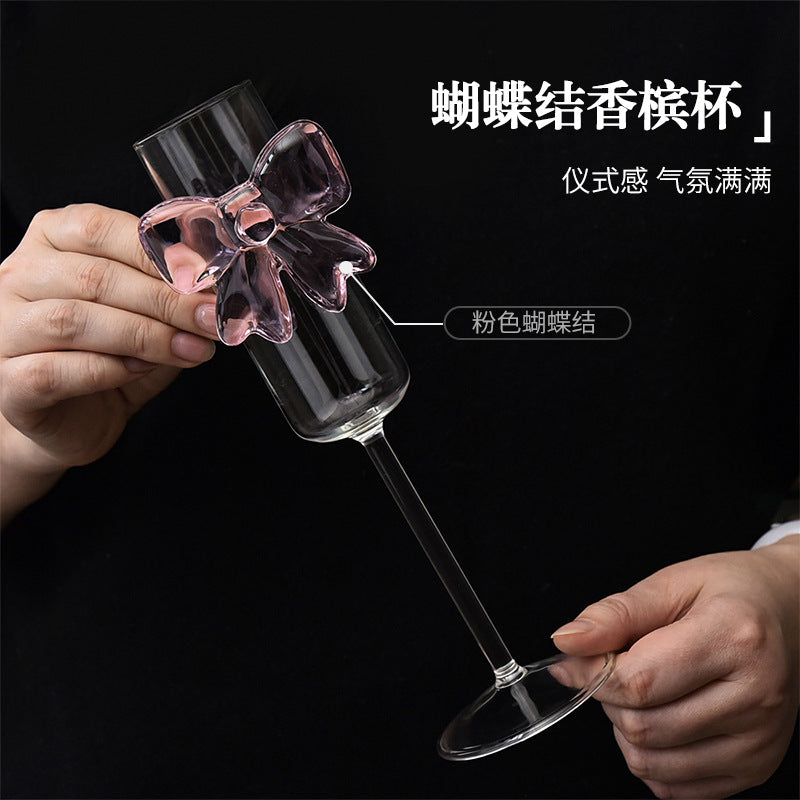 Pink Bow Champagne Glass Set of 2 – Cute Aesthetic Wine Glasses for Couples, Anniversary, Wedding & Home Décor