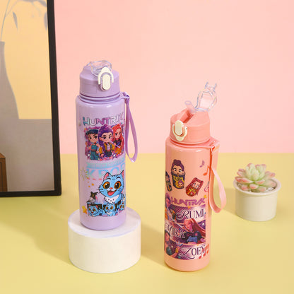 700ml K-Pop Cartoon Water Bottle with Strap | Cute Korean Idol Design Leak-Proof Flip Lid Sipper Bottle for School, Travel & Daily Use