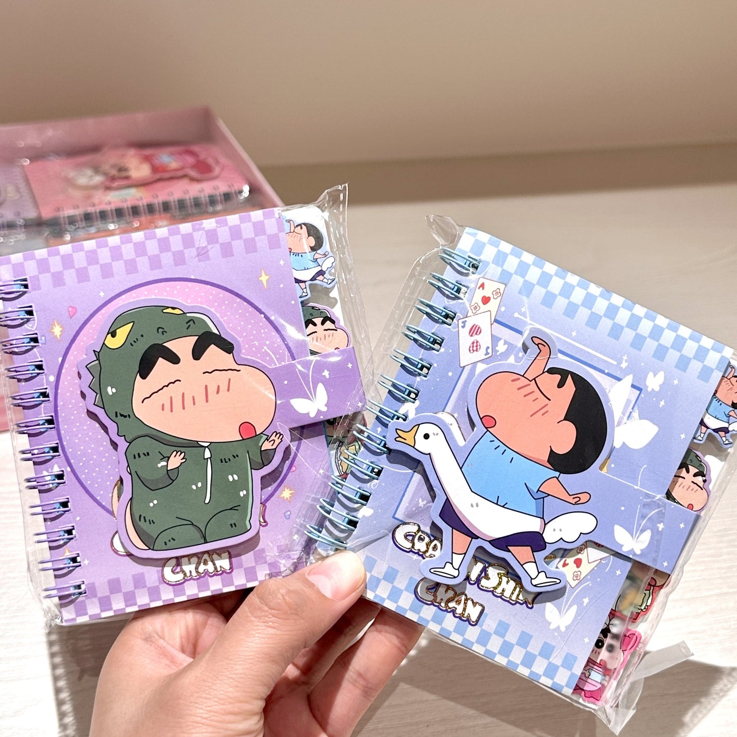 Shinchan Kawaii Mini Spiral Notebook (Set of 4) – Cute Anime Pocket Diary Journal with Strap Closure | Cartoon Memo Notepad Gift Set for Kids, Girls & Students