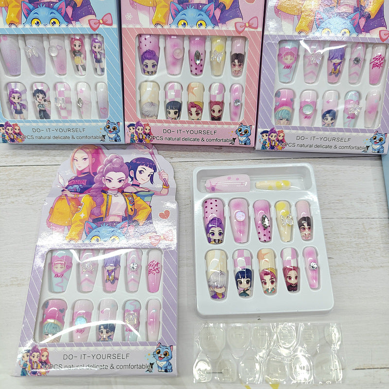 KPOP Demon Hunters Press On Nails Set – Kawaii Reusable Fake Nails for Girls | DIY Cartoon Nail Art Tips