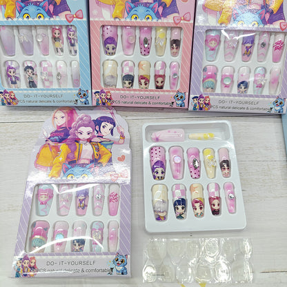 KPOP Demon Hunters Press On Nails Set – Kawaii Reusable Fake Nails for Girls | DIY Cartoon Nail Art Tips