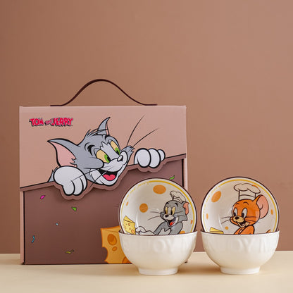 Tom & Jerry Ceramic Bowl Set of 4 | Cute Cartoon Serving Bowls for Snacks, Desserts, Rice & Breakfast | Tom Jerry Gift Set with Premium Gift Box