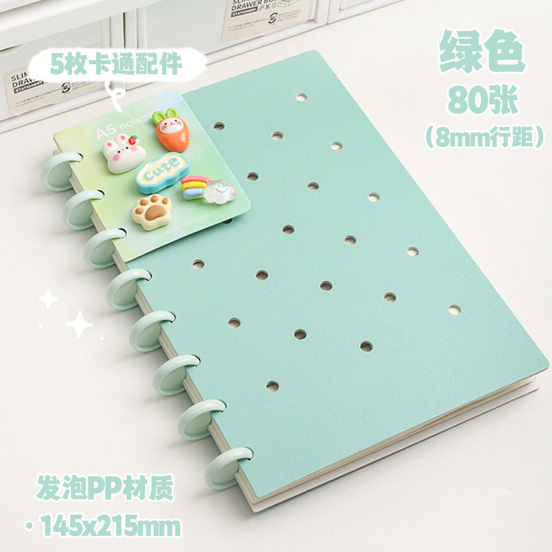 Kawaii DIY Loose-Leaf Notebook Binder – Cute Disc Bound Aesthetic Planner Journal with Decorative Charms