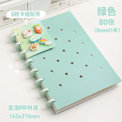 Kawaii DIY Loose-Leaf Notebook Binder – Cute Disc Bound Aesthetic Planner Journal with Decorative Charms