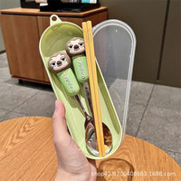 Zootopia Cartoon Character Cutlery Set with Case – Nick Wilde, Judy Hopps, Flash Sloth, Clawhauser & Bellwether Portable Spoon Fork Chopsticks Lunch Set
