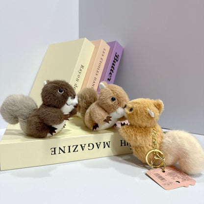 Kawaii Plush Squirrel Keychain | Cute Fluffy Animal Bag Charm & Key Holder (Random Color)