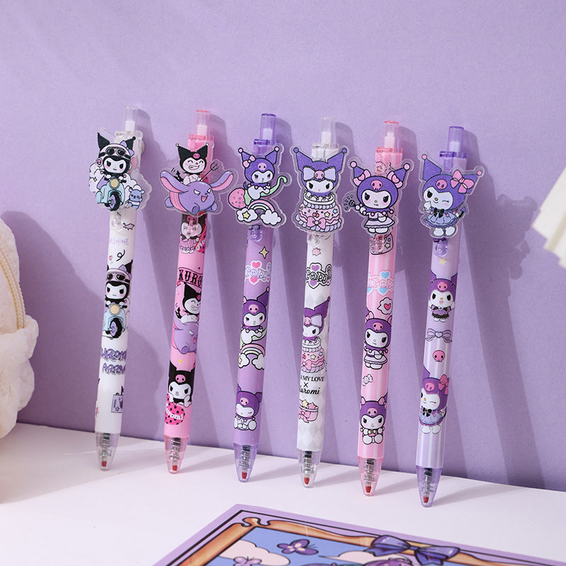 Kuromi Kawaii Gel Pen Set – Pack of 6 Cute Cartoon Writing Pens for Kids, Students & Anime Lovers