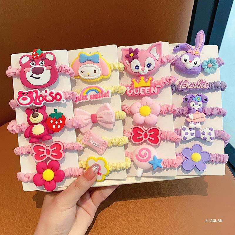 Cute Kawaii Cartoon Hair Accessories Set for Girls – Soft Elastic Hair Ties, Bow & Flower Ponytail Bands