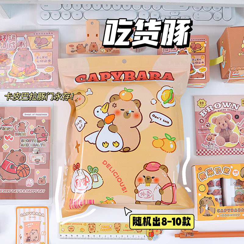 Kawaii Blind Box Stationery Kit (8–10 Items) – Capybara, Angel Bear, Bread Time Bear, Merry Christmas Bear & Cute Bakery Bear Surprise Stationery Gift Set | Mystery Cute School & Office Supplies