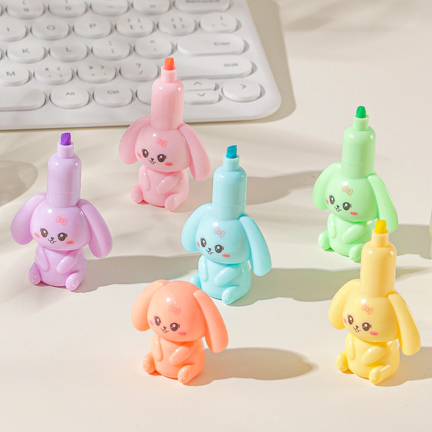 Kawaii Puppy Stackable Highlighter Pen Set (Pack of 6) | 6-Color Cute Cartoon Highlighter Markers | Aesthetic School, Office & Journal Stationery