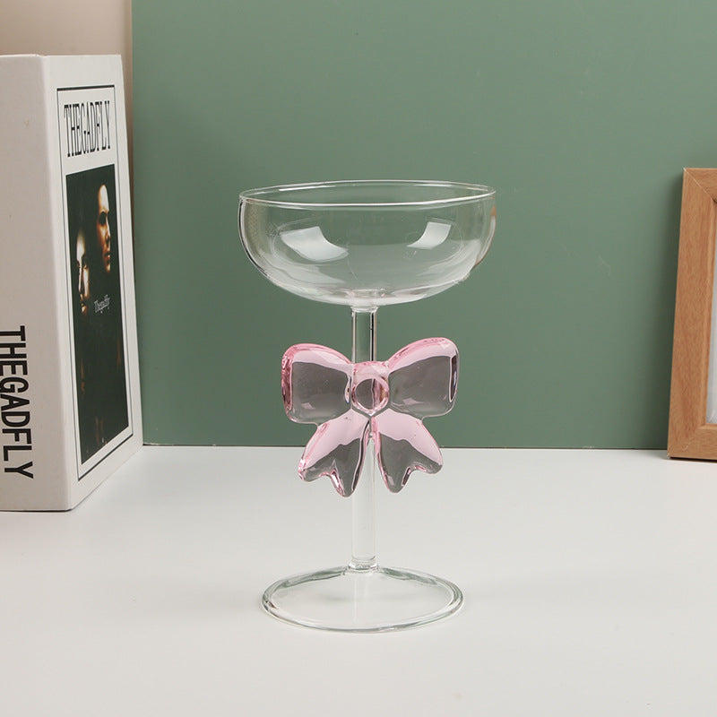 Pink Bow Coupe Glass | Cute Aesthetic Cocktail & Champagne Glass | Kawaii Glassware for Drinks & Desserts