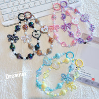 Kawaii Beaded Phone Strap Charm with Hanging Card – Cute Heart & Bow Beads Wrist Lanyard for Mobile, Keychain, AirPods