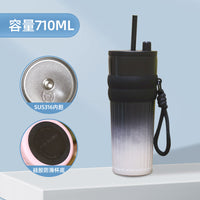 Gradient Frosted Straw Tumbler with Handle Strap – 710 ml Large Capacity Insulated Cup | Leak-Proof Travel Mug for Hot & Cold Drinks