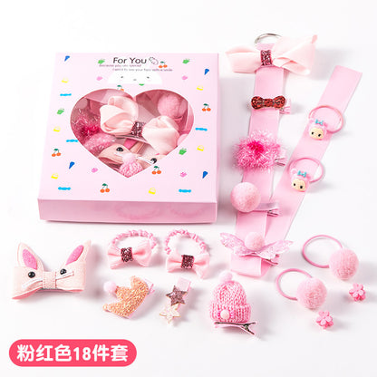 18-Piece Cute Hair Accessories Hamper for Girls | Bow Clips, Hair Bands & Pom Pom Clips | Kawaii Kids Hair Accessories Gift Set