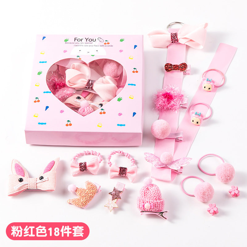 18-Piece Cute Hair Accessories Hamper for Girls | Bow Clips, Hair Bands & Pom Pom Clips | Kawaii Kids Hair Accessories Gift Set