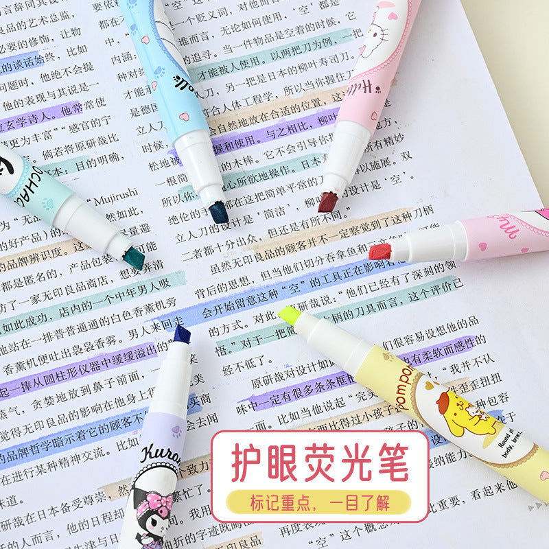 Sanrio Characters Kawaii Fluorescent Marker Set – 6 Colors