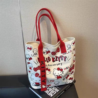 Hello Kitty Anniversary Printed Tote Bag with Red Straps | Cute Kawaii Shoulder Bag for Girls & Women
