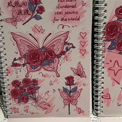 Kawaii Rose Butterfly Spiral Notebook – Aesthetic Pink Journal (Single Piece)