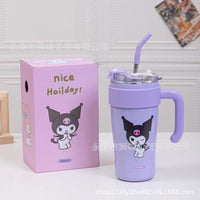 Sanrio Kawaii Straw Tumbler with Handle – Kuromi, My Melody, Cinnamoroll & Pochacco | 900ML Cute Water Bottle for School, Office & Travel