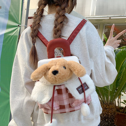 Kawaii Plush Puppy Backpack Bag – Cute Soft Dog Shoulder Bag for Girls | Aesthetic Korean Style Plush Handbag