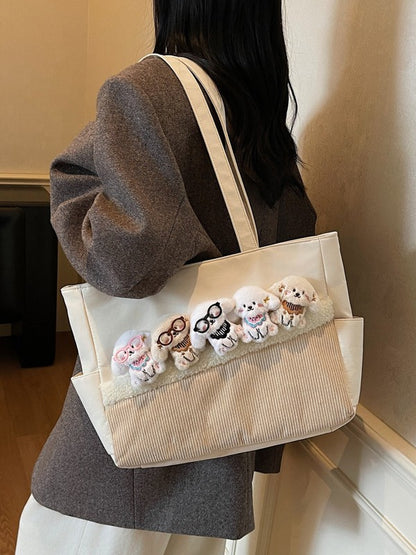 Kawaii Puppy Plush Tote Bag for Girls – Cute Korean Style Shoulder Handbag | Soft Aesthetic Cartoon Dog Shopper Bag