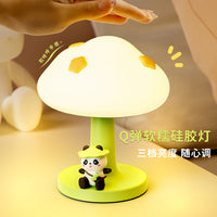 Kawaii Mushroom Table Lamp with Cute Panda Figurine – LED Night Light for Bedroom & Study