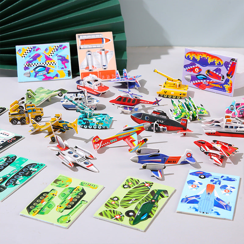 DIY 3D Vehicle Puzzle Cards for Kids (Pack of 3) – No Glue Assembly Toy Set | Airplane, Helicopter, Tank, Ship & Military Vehicle Models | Educational STEM Construction Toy