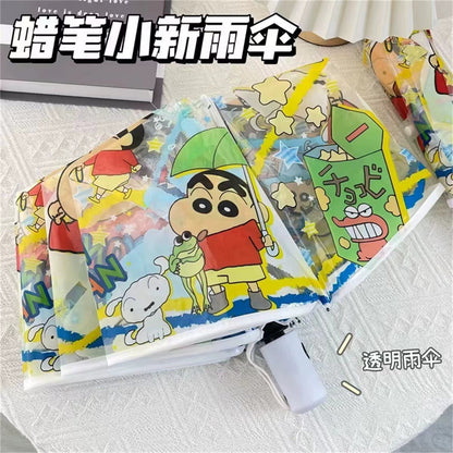 Shinchan Transparent Kids Umbrella – Cute Cartoon Folding Rain Umbrella for Boys & Girls | Lightweight Portable Anime Umbrella