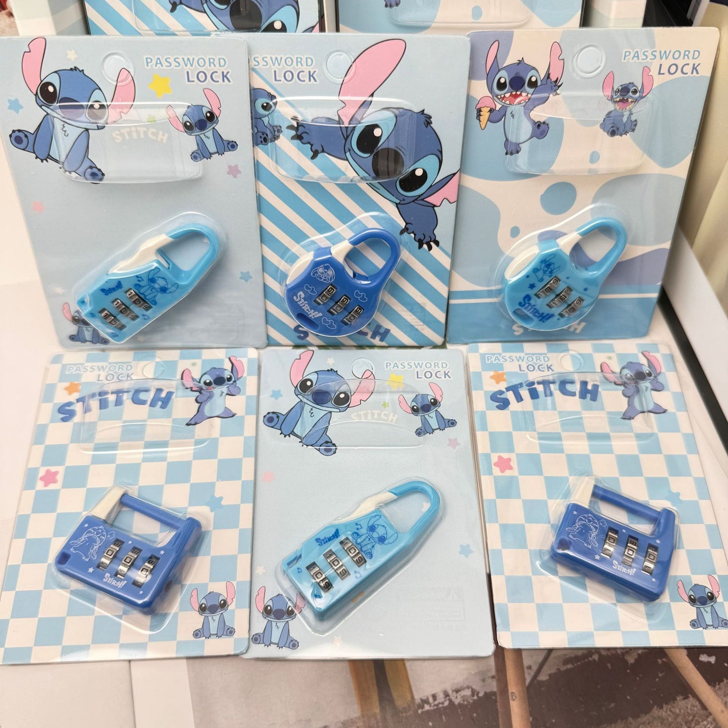 Disney Stitch 3-Digit Password Combination Lock Set of 4 | Cute Kawaii Mini Security Padlocks for School Locker, Luggage, Backpack, Diary & Storage Box