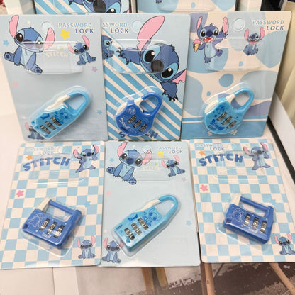Disney Stitch 3-Digit Password Combination Lock Set of 4 | Cute Kawaii Mini Security Padlocks for School Locker, Luggage, Backpack, Diary & Storage Box