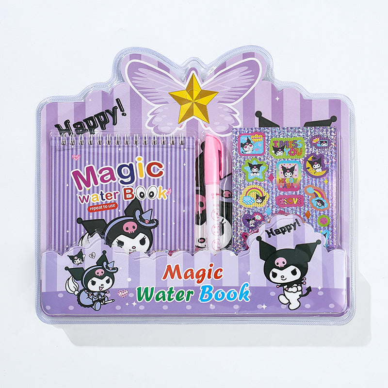 Kuromi Deluxe Stationery Gift Hamper – 4-in-1 Kawaii Combo Set for Girls | Diary, Magic Water Book, 12 Gel Pens & Washi Tape Box