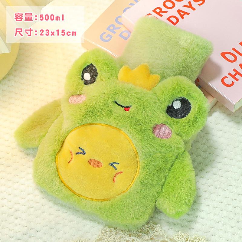 Cute Kawaii Plush Hot Water Bottle 500ml – Soft Cartoon Animal Warm Water Bag for Winter, Pain Relief & Cozy Comfort