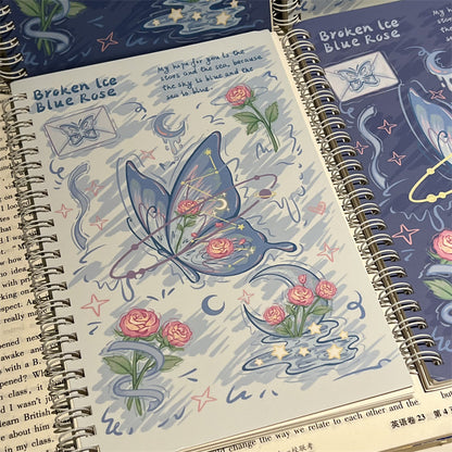 Broken Ice Blue Rose Butterfly Spiral Notebook – Aesthetic Kawaii Journal | Cute Ruled Diary for School, College & Office (Single Piece)