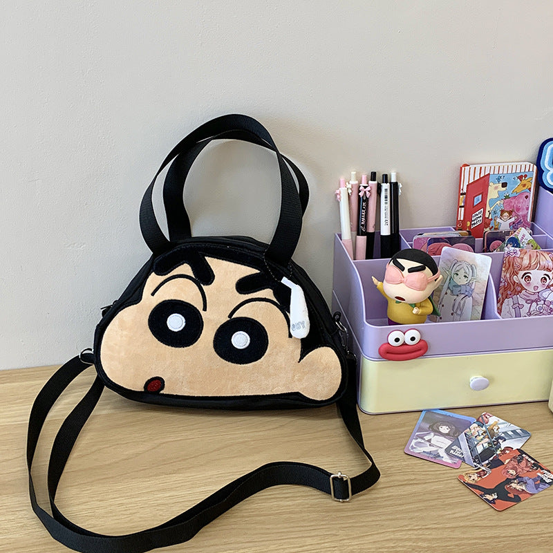 Cute Shinchan Face Plush Sling Bag for Girls – Kawaii Mini Shoulder Bag | Soft Anime Character Crossbody Handbag