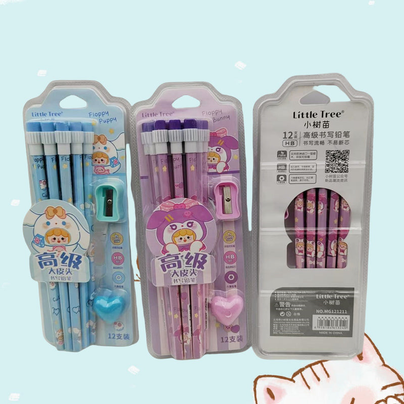 Pig pencil set with Heart Eraser & Sharpner