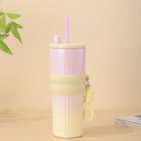 Gradient Frosted Straw Tumbler with Handle Strap – 710 ml Large Capacity Insulated Cup | Leak-Proof Travel Mug for Hot & Cold Drinks