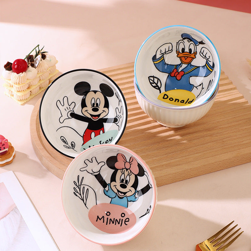 Disney Cartoon Ceramic Bowls  (Mickey, Minnie, Donald, Daisy) (set of 4) with Proper Gift Box– Premium Kids Breakfast & Snack Bowl Collection