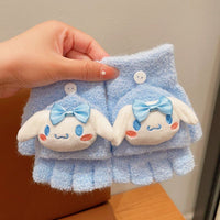 Kawaii Plush Flip-Cover Winter Gloves for Kids – Hello Kitty, Cinnamoroll, Kuromi & My Melody Designs