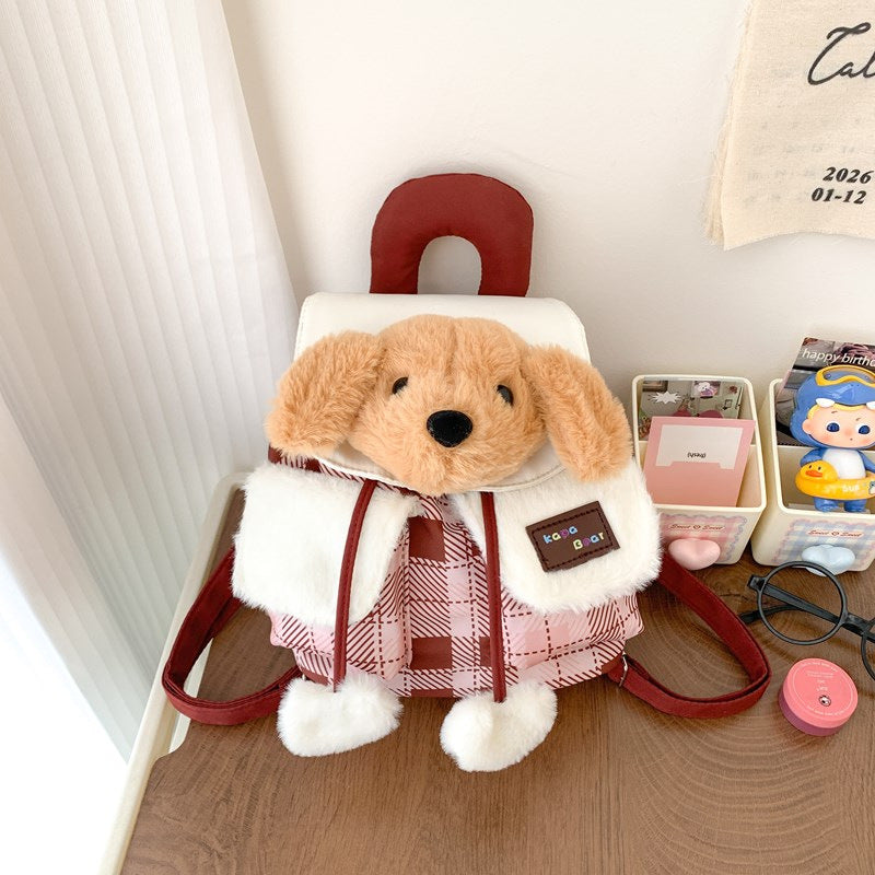 Kawaii Plush Puppy Backpack Bag – Cute Soft Dog Shoulder Bag for Girls | Aesthetic Korean Style Plush Handbag