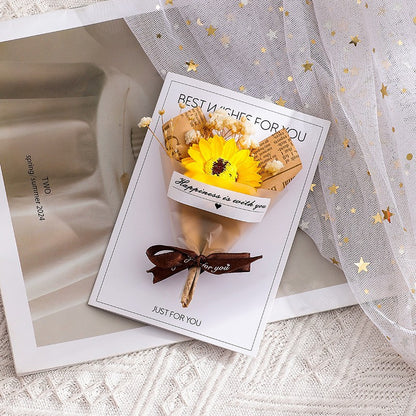 3D Mini Flower Bouquet Greeting Card – Handmade Dried Flower Pop-Up Card | Romantic Rose & Sunflower Gift Card | Birthday, Anniversary, Valentine & Thank You Card