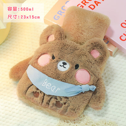 Cute Kawaii Plush Hot Water Bottle 500ml – Soft Cartoon Animal Warm Water Bag for Winter, Pain Relief & Cozy Comfort