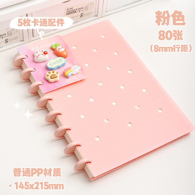 Kawaii DIY Loose-Leaf Notebook Binder – Cute Disc Bound Aesthetic Planner Journal with Decorative Charms