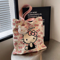 Hello Kitty Kawaii Tote Bag with Plush Charm – Cute Canvas Shoulder Bag for Girls, College, Travel & Daily Use